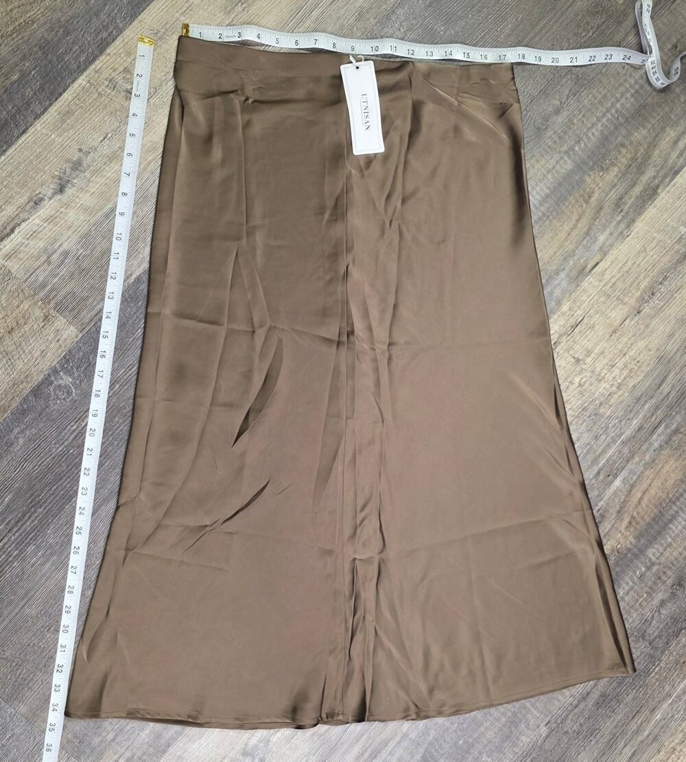 UTNISAN Brown Polyester Satin Midi Maxi Skirt Slip Skirt Women's Size M